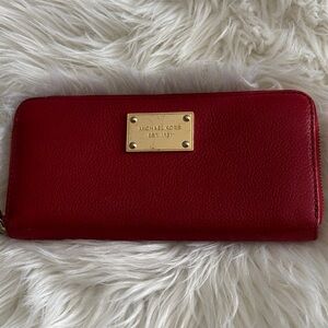 Michael Kors Cherry Red Wallet with Gold Accents